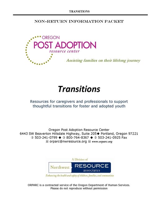 Title details for Transitions; Resources for caregivers and professionals to support thoughtful transitions for foster and adopted youth by Oregon Post Adoption Resource Center - Available